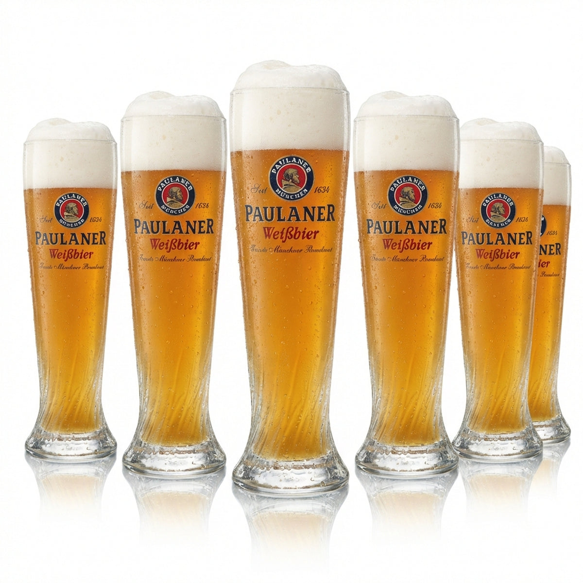 6x Paulaner wheat beer glasses, 0.5 l, yeast wheat beer glasses, calibrated, catering, brewery, Bavaria