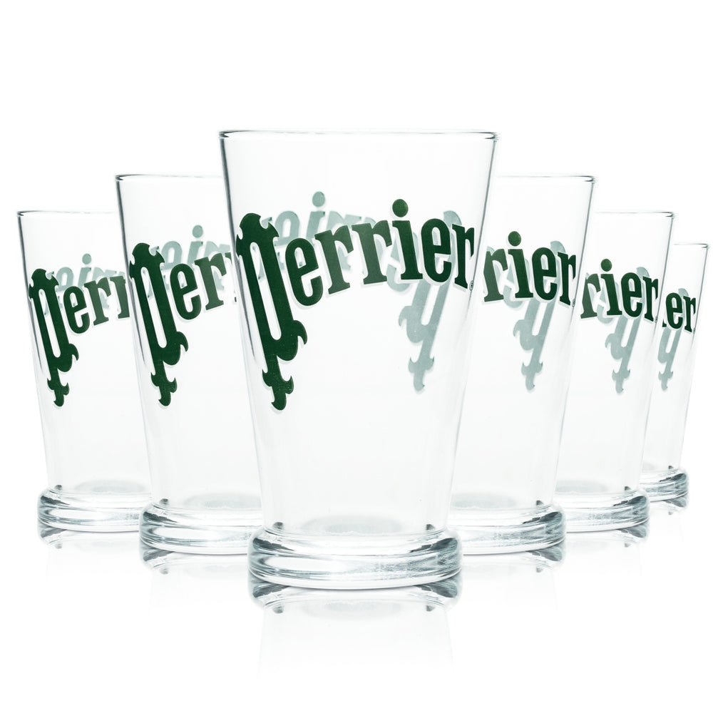 6x Perrier water glass, long drink, 0.3 l, retro collector's item, rare, catering glasses, hotel