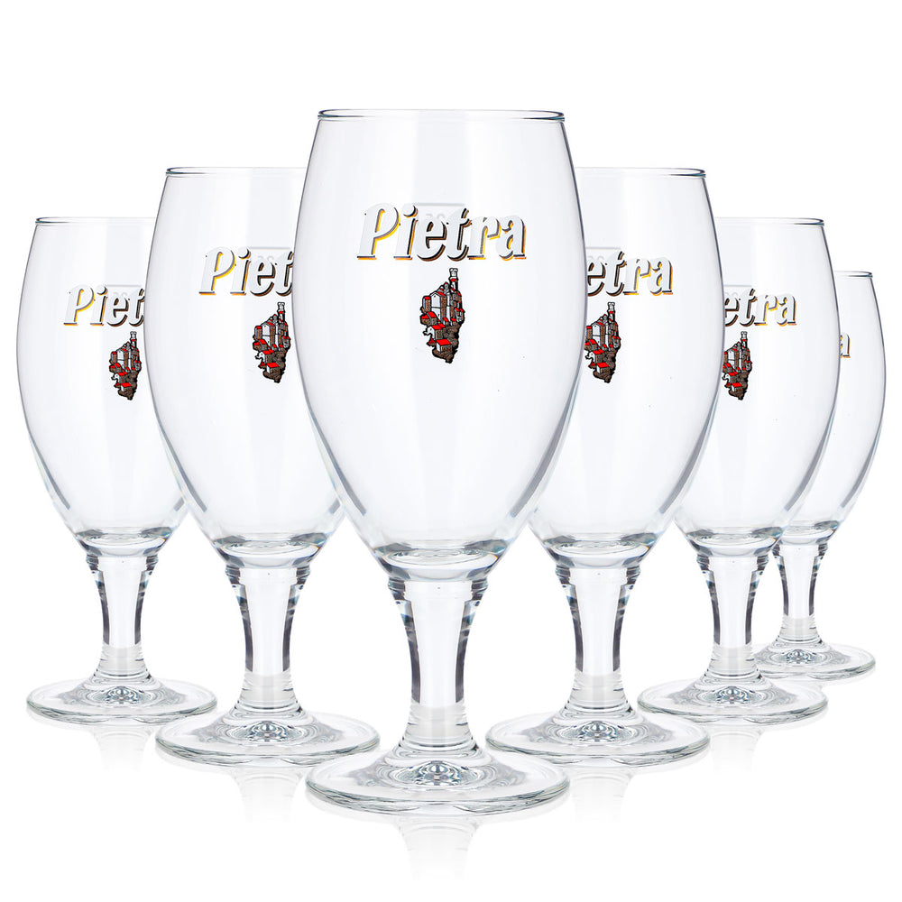 6 Pietra Beer Glasses, 0.25 L, Tulip-Shaped, White Logo, Luna Beer Glass (Set of 6)