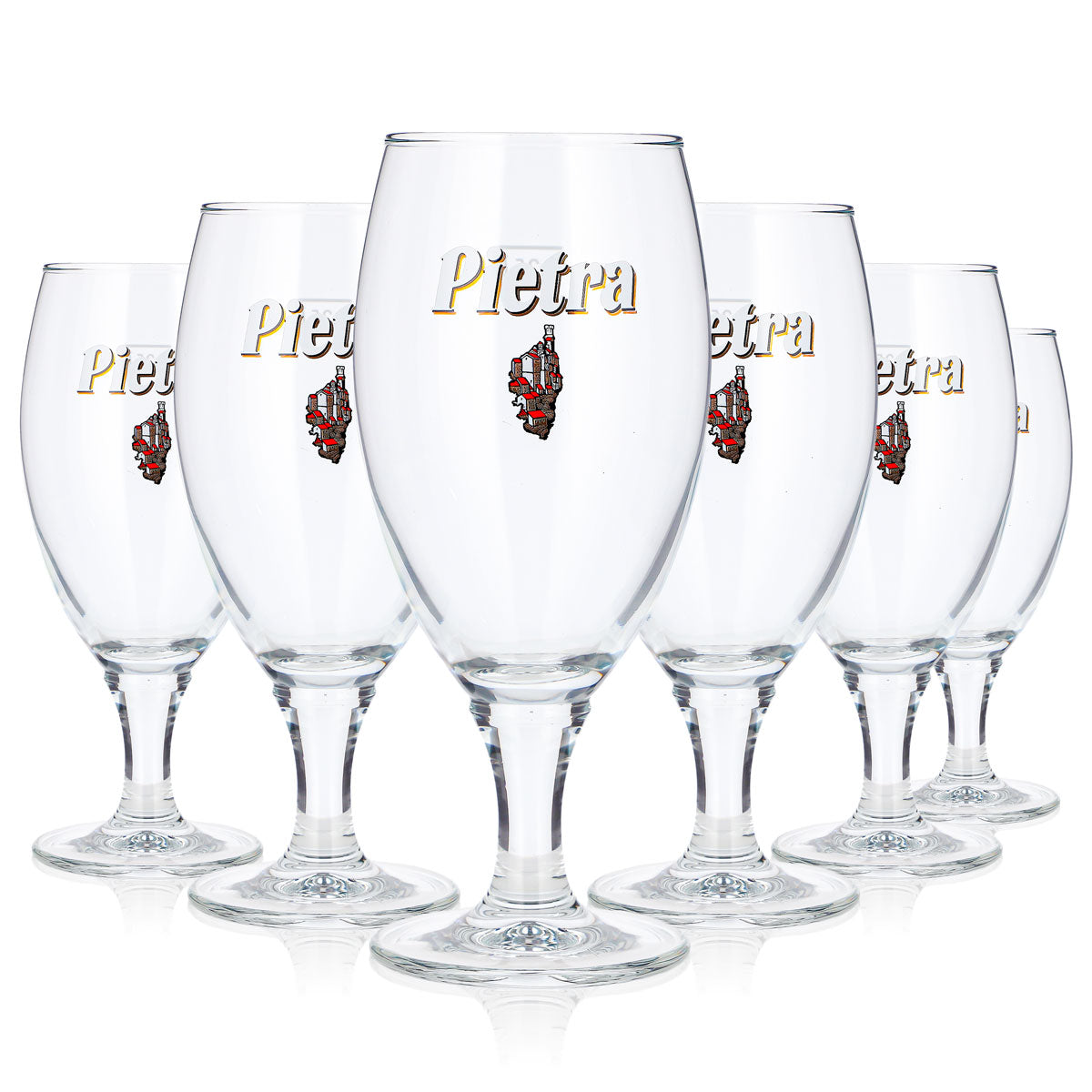 6 Pietra Beer Glasses, 0.25 L, Tulip-Shaped, White Logo, Luna Beer Glass (Set of 6)
