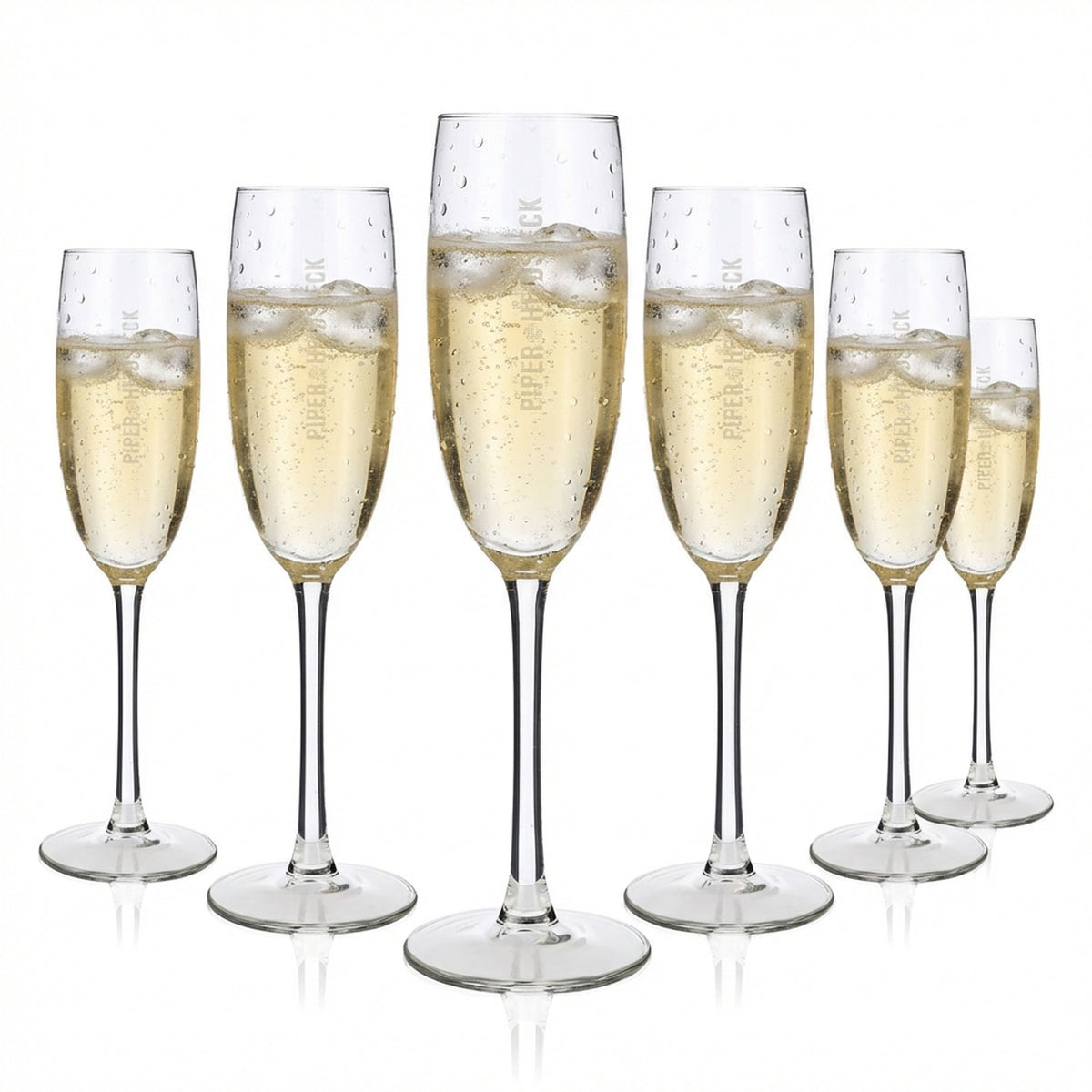 6x Piper-Heidsieck Champagne Glass 0.1l Flute Glass Logo Satin Finish Vertical