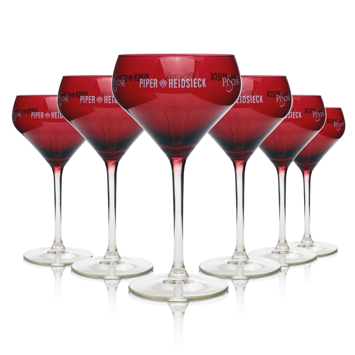 6x Piper-Heidsieck Champagne Glass Piscine Flute Red
