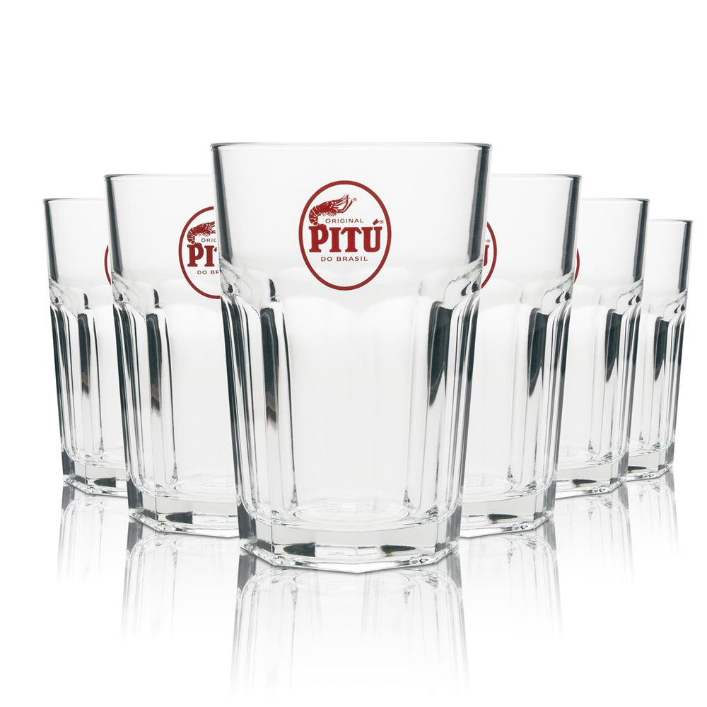 6x Pitu Cachaca Long Drink Glass with Red Logo