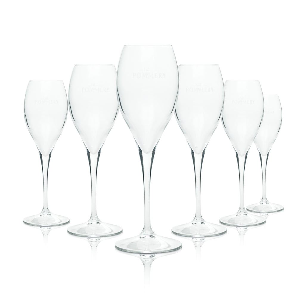 6x Pommery Champagne Glass 0.1l Flute Sparkling Wine Glasses Prosecco Flute Stemmed Glass Bar