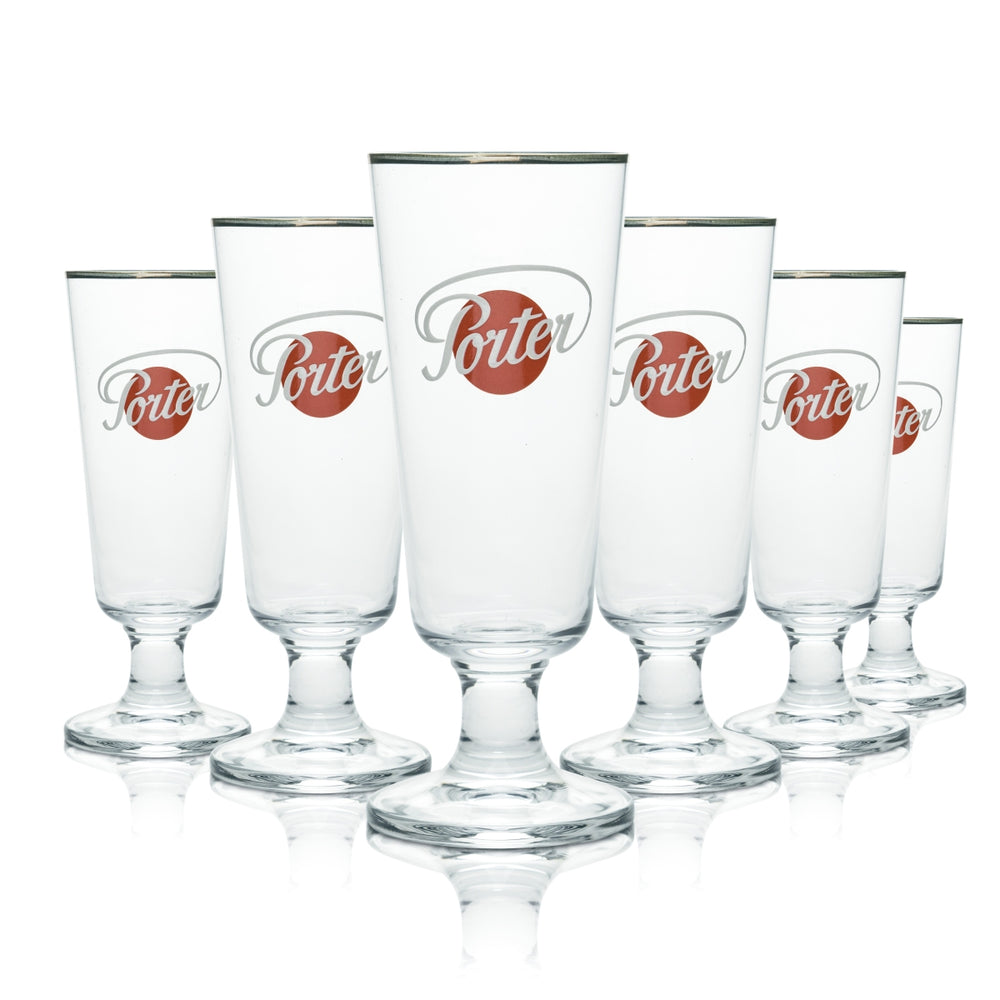 6x Porter Glass 0.3l Beer Trophy Tulip Glasses Silver Rim Brewery Black Dark