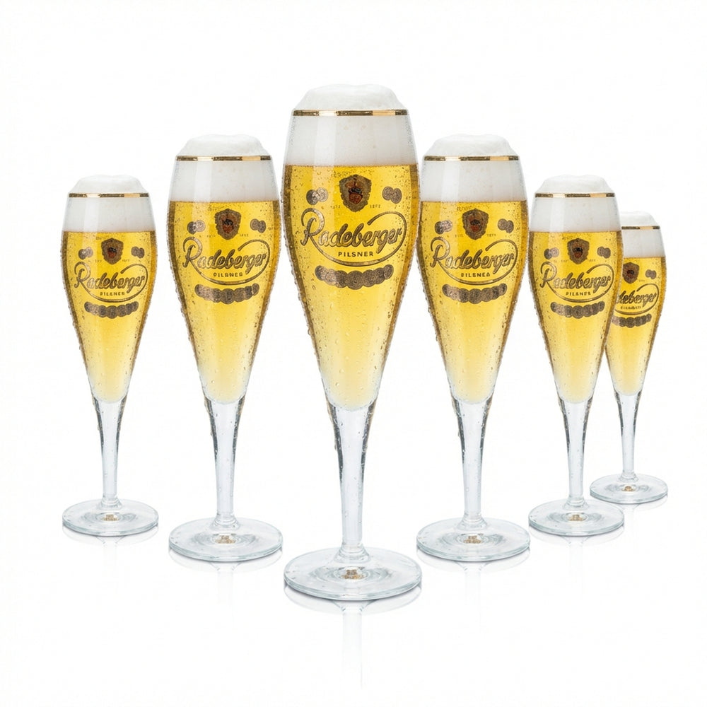6x Radeberger beer glass 0.25l tulip glass with copper rim, glasses, gastro pub, pilsner