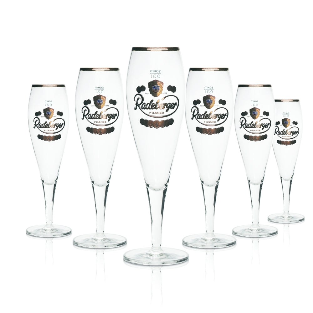 6x Radeberger Glass 0.3l Tulip Glass with Gold Rim Beer Glasses, Restaurant-Approved, Pilsner