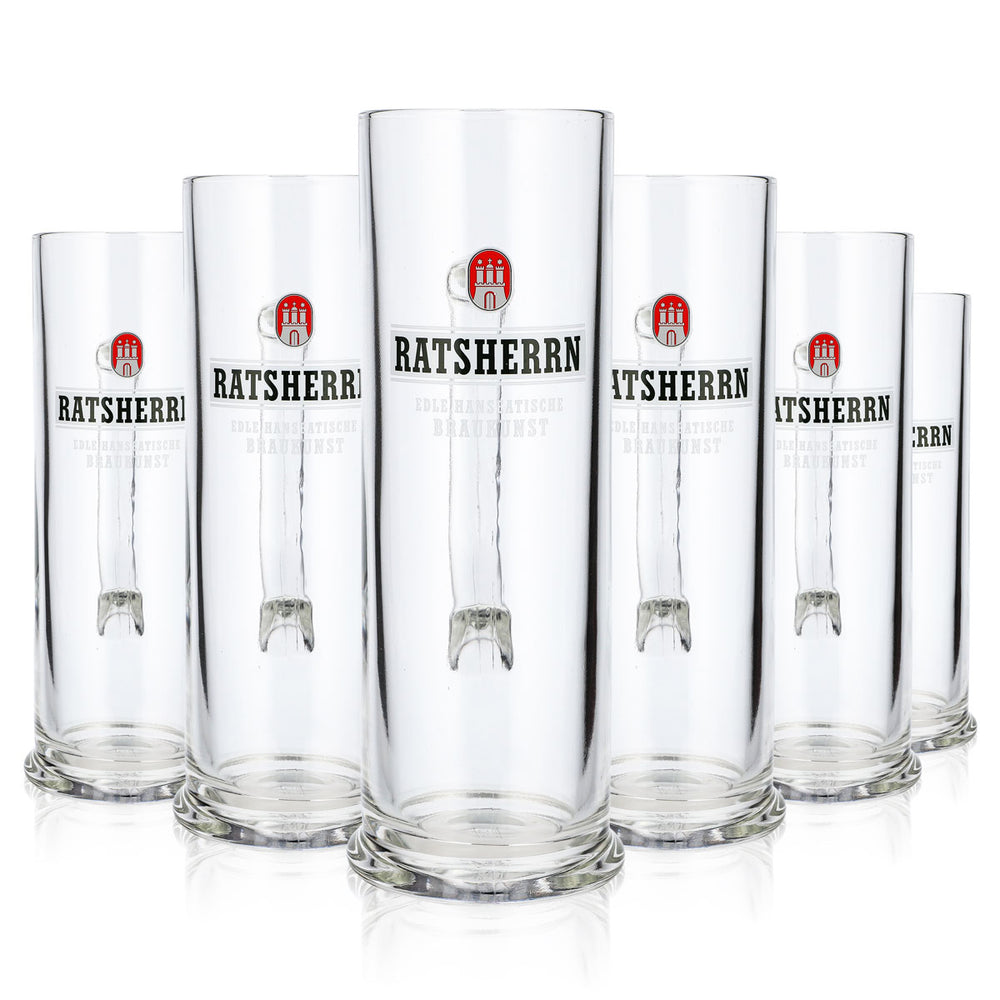 6x Ratsherrn Beer Glasses and Beer Mugs, 0.5 L, Rastal, White Logo, Hanseatische (Set of 6)