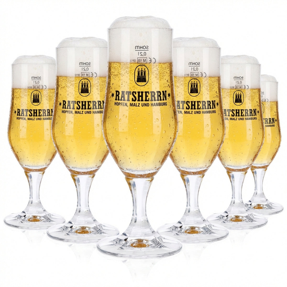 6x Ratsherrn Glass 0.2l Hammerburg Beer Tulip Cup Glass Set Brewery Hamburg