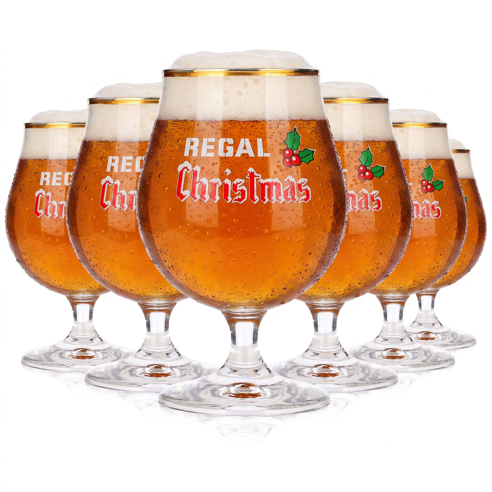 6-Pack of 0.5-Liter Beer Glasses, "Christmas Cup" with Gold Rim by Durobor (Set of 6)