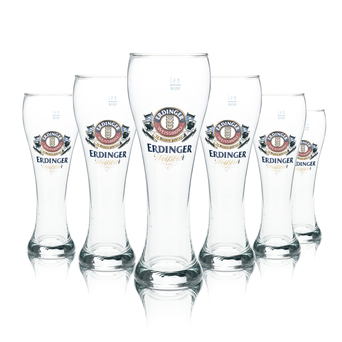 6x Retro Erdinger Wheat Beer Glasses - 0.5l Hefeweizen Glass Set Bavarian Design