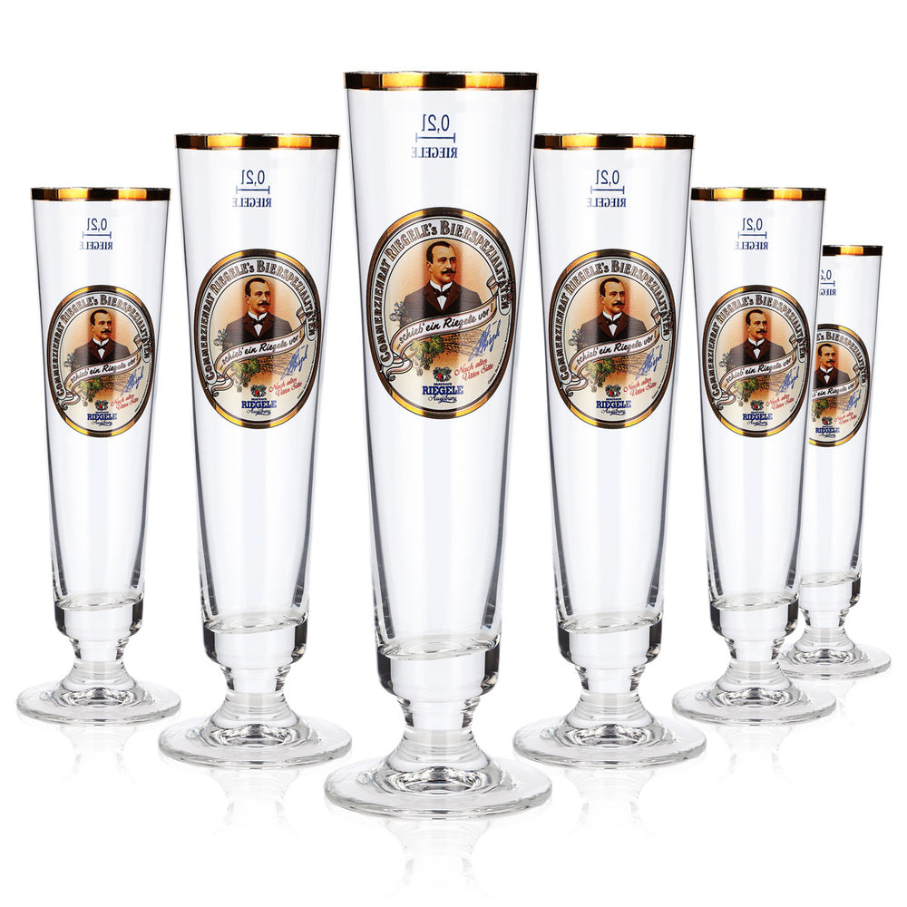 6 Riegele Beer Glasses, 0.2 L, Goblet, Portrait on Logo rc