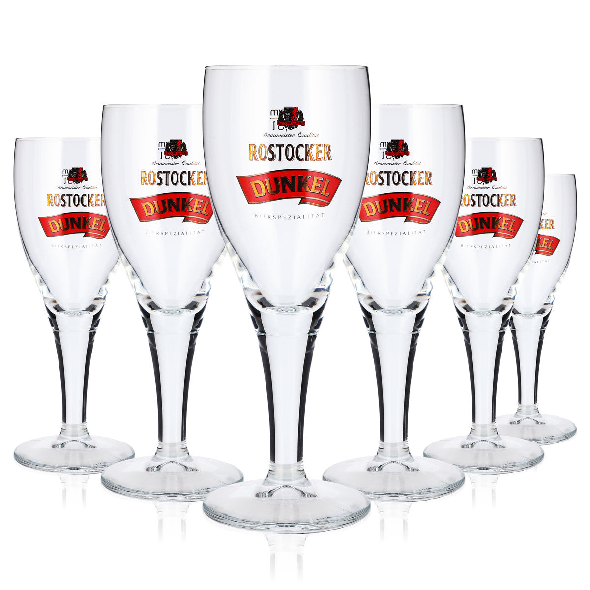 6 Rostock Beer Glasses, 0.3 L, Goblet-Shaped, Dark Red Logo, Sahm