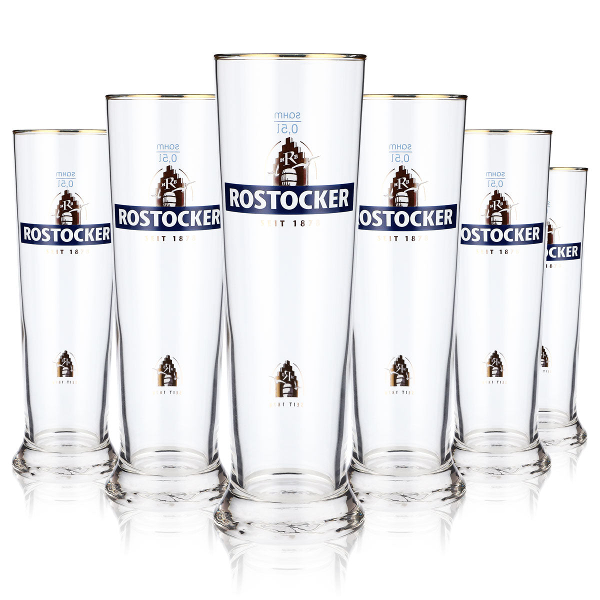 6x Rostock beer glasses 0.5l goblets with gold rim