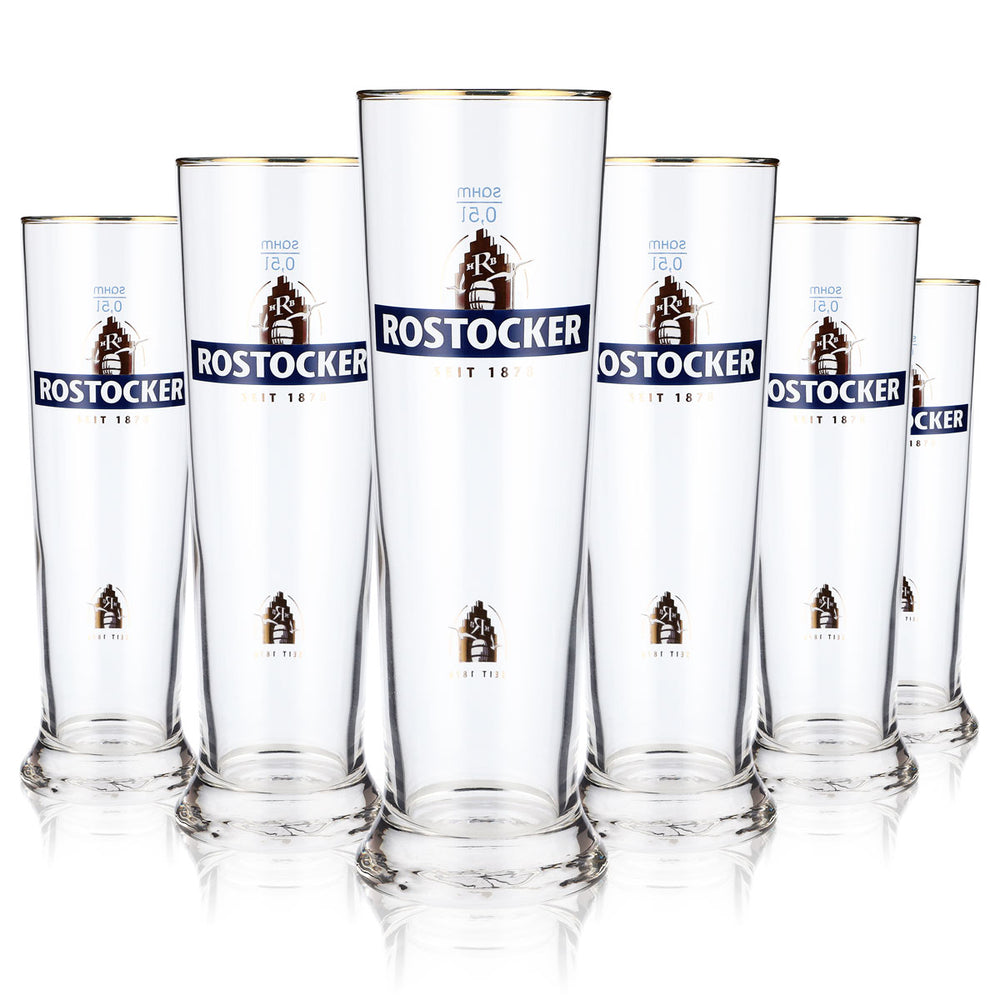 6x Rostock beer glasses 0.5l goblets with gold rim