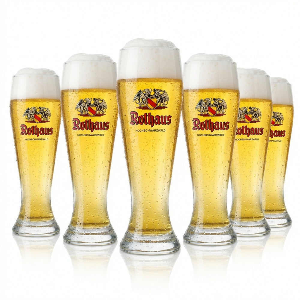 6x Rothaus 0.5l wheat beer glasses, frosted design, Baden brewery