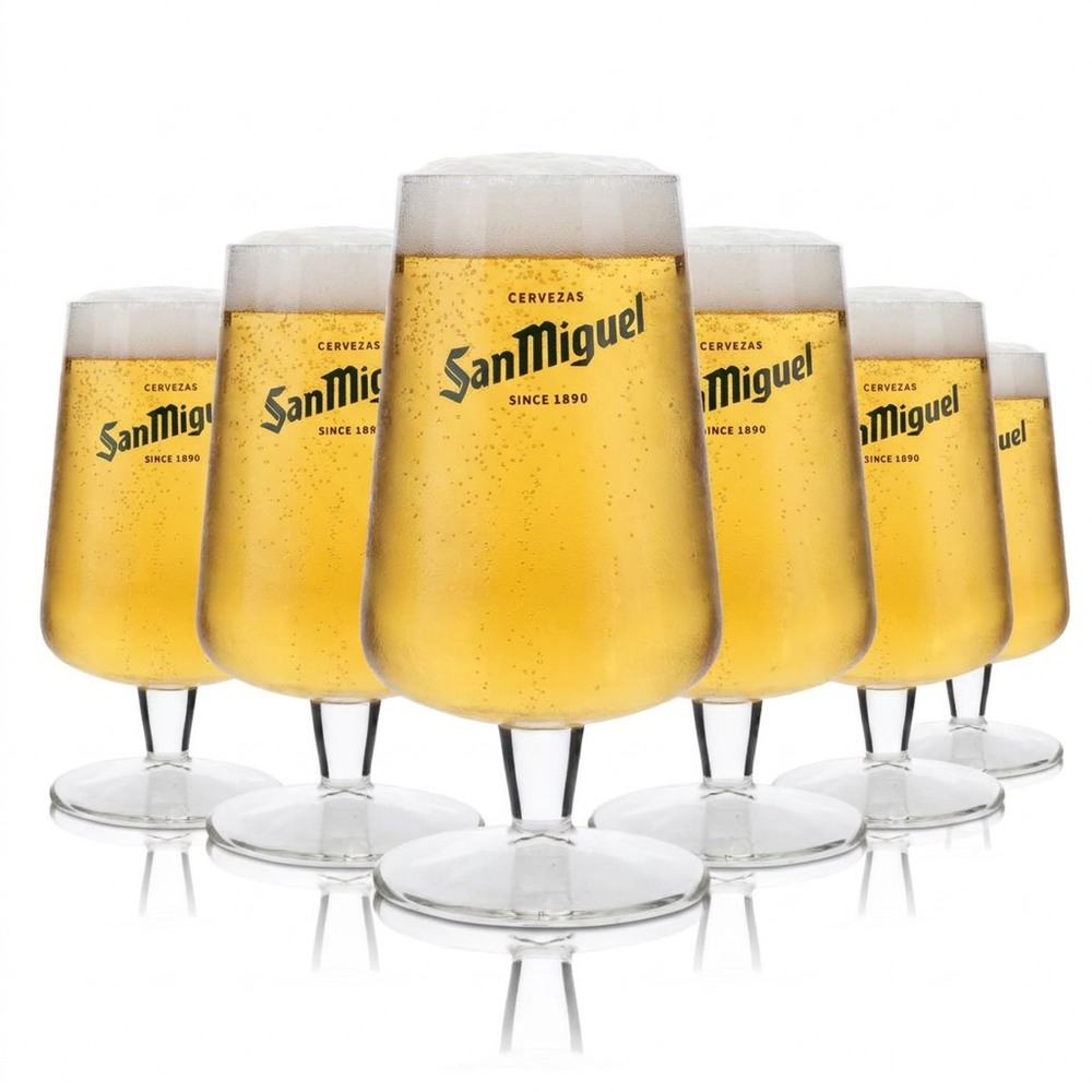 6x San Miguel Glass 0.3l Goblet Tulip Cerveza Glasses Spain Brewery International
