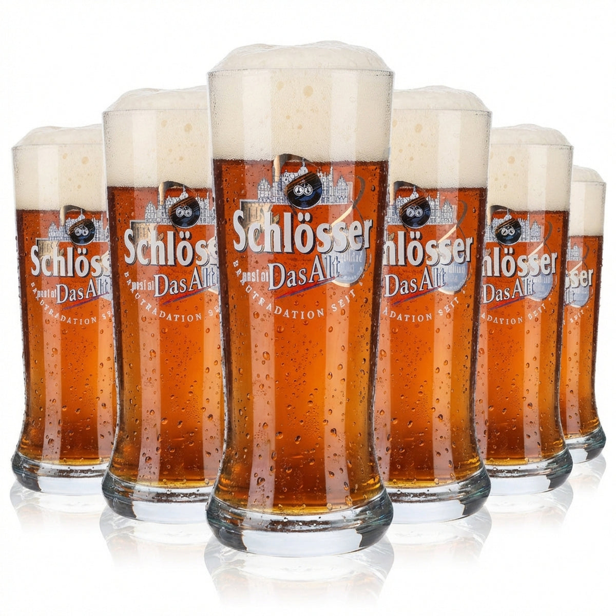 6x Schlösser Alt Beer Glass 0.25l Glasses Bar Mug "10 Years"