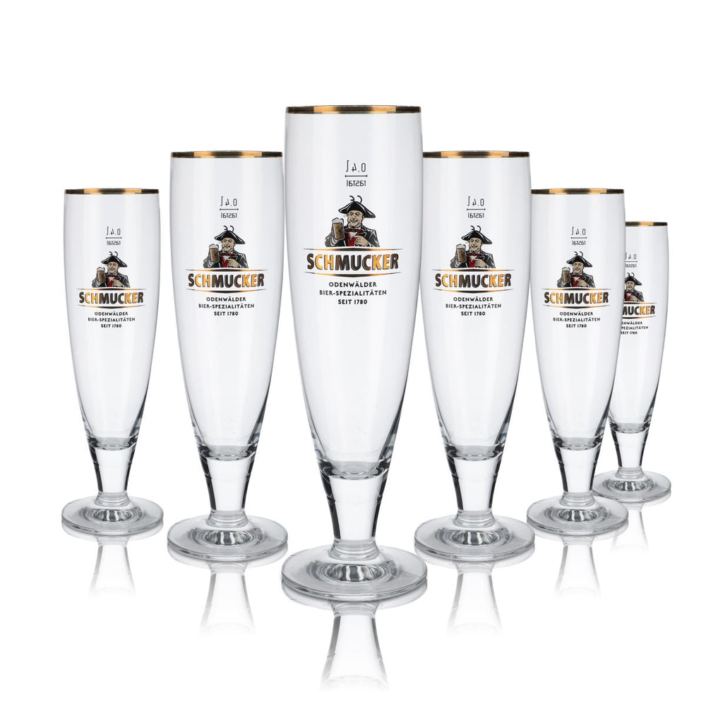 6x Schmucker glass 0.4l goblet tulip gold rim glasses set Odenwälder Brauerei