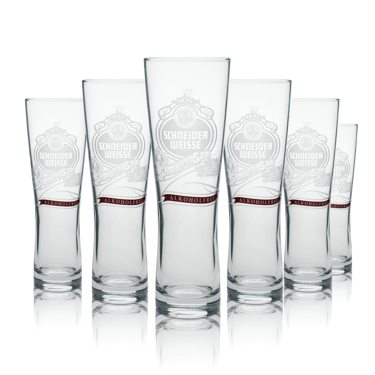 6x Schneider Weisse Beer Glass Wheat Beer Non-Alcoholic Red Lettering Across 0.5l Sahm