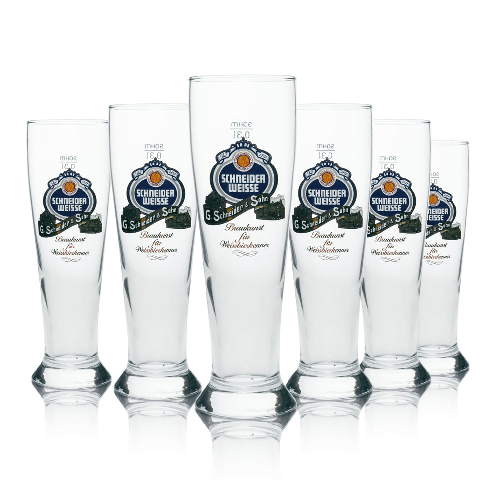 6x Schneider Weisse wheat beer glasses, 0.3 l, yeast crystal wheat glasses, calibrated, catering