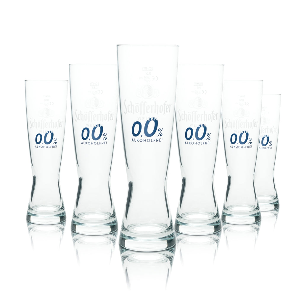 6x Schöfferhofer Beer Glass 0.5l Wheat Beer 0.0% Alcohol-Free Sahm Yeast Wheat Glasses