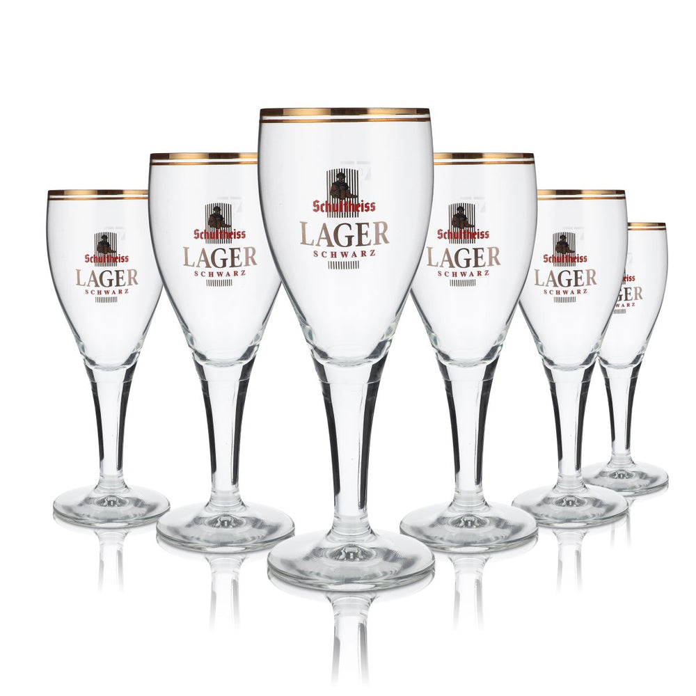 6x Schultheiss Lager Glass 0.3l Beer Glasses Trophy Glass Lager Black