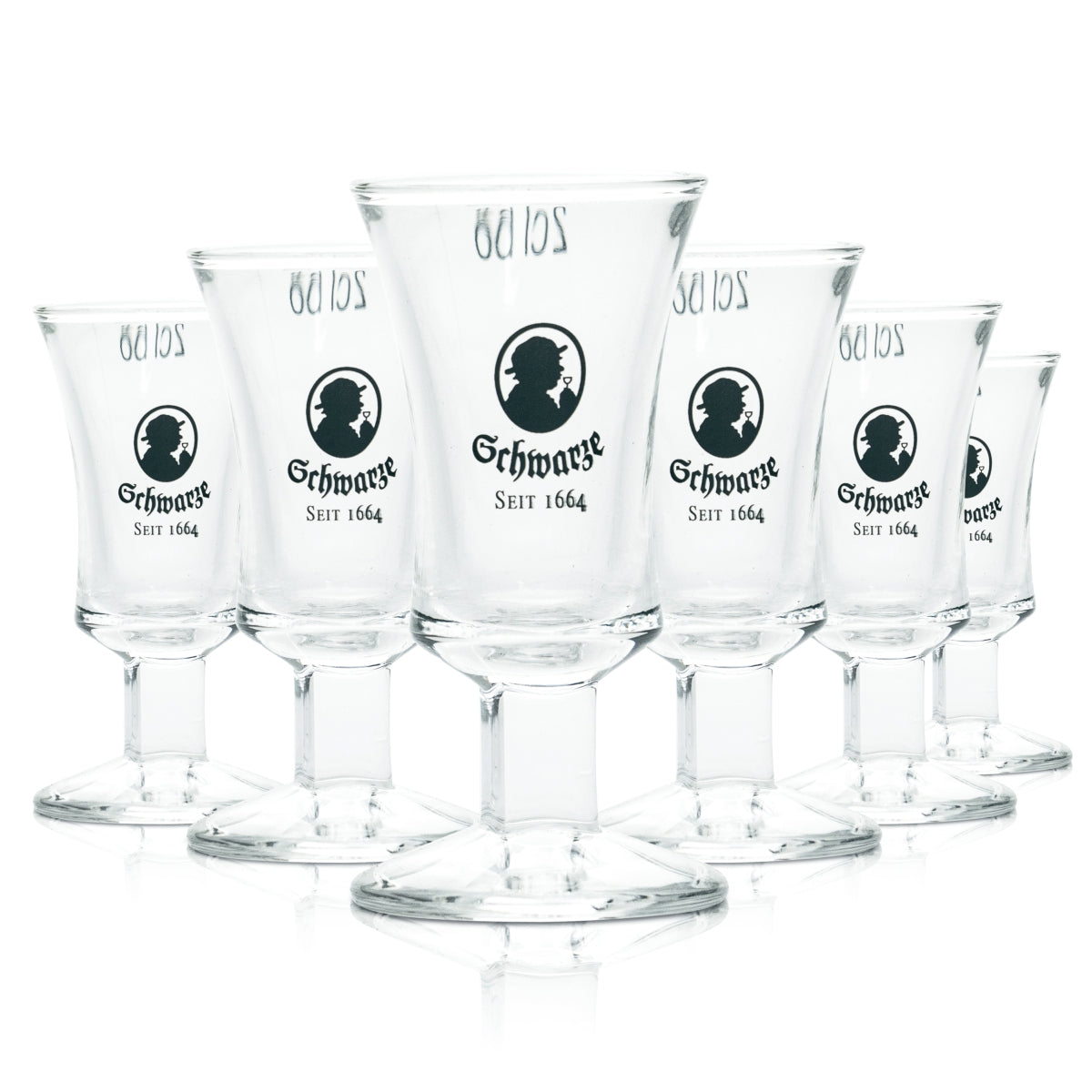 6x Black and Plain Glass 2cl Schnapps Nosing Tasting Glasses Korn Distillery