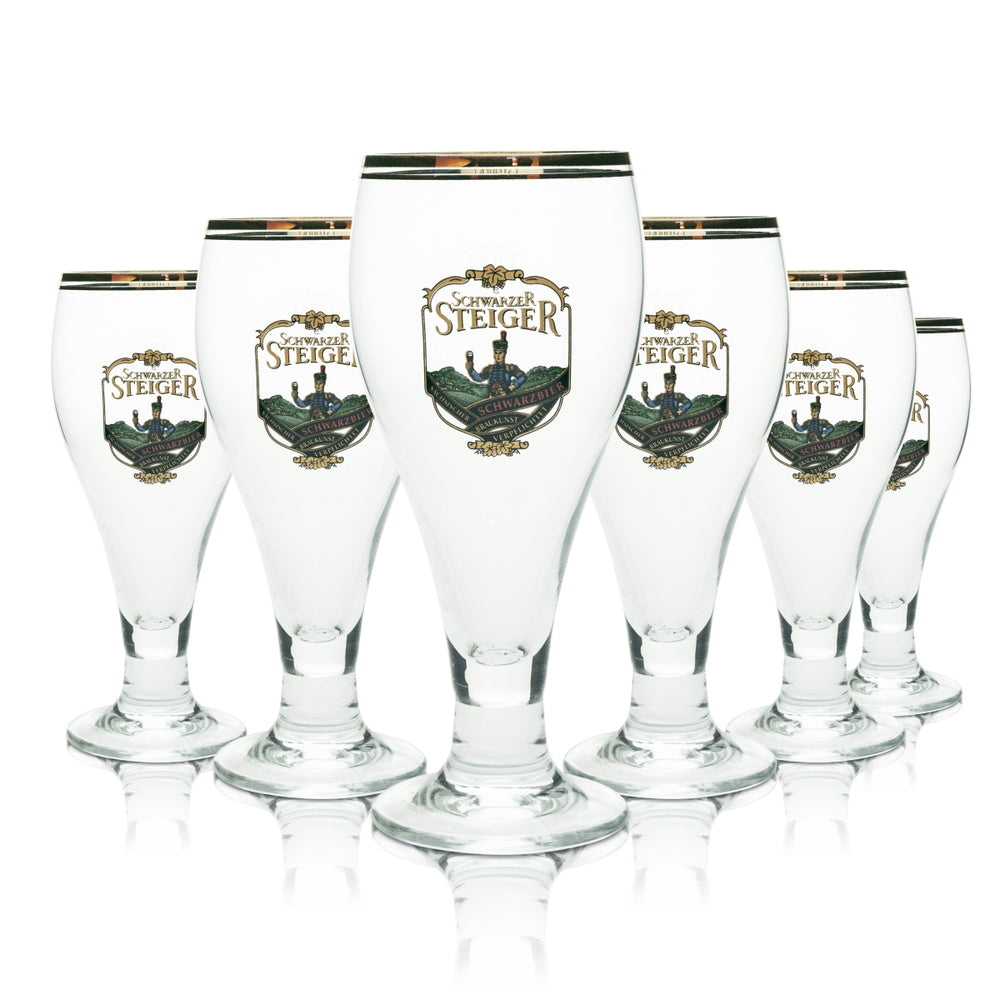 6x Black Steiger Beer Glass Trophy Black Beer 0.3l Gold Rim Double Logo Gold Ritzenhoff
