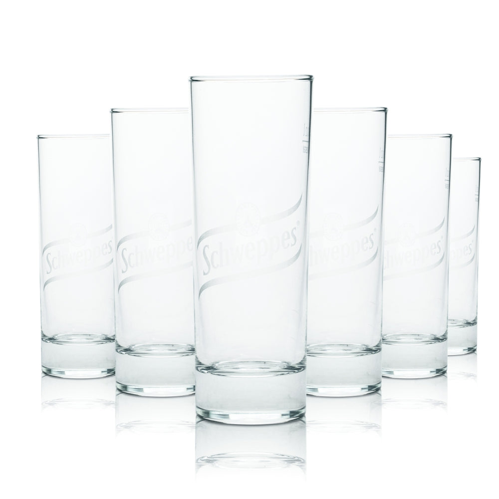 6x Schweppes glass 0.2l long drink cup glasses soda soft drink catering calibrated