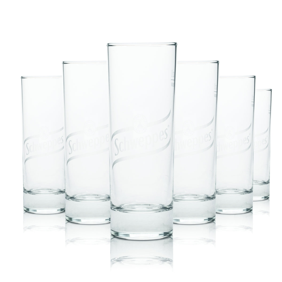 6x Schweppes glass 0.2l long drink cup glasses soda soft drink catering calibrated