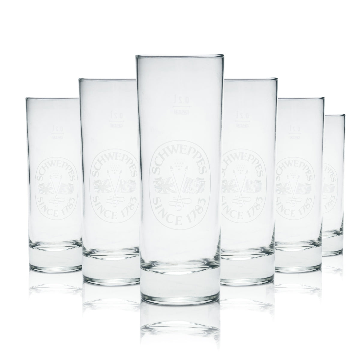 6x Schweppes glass 0.2l soft drink lemonade glasses cups stick calibrated retro tonic