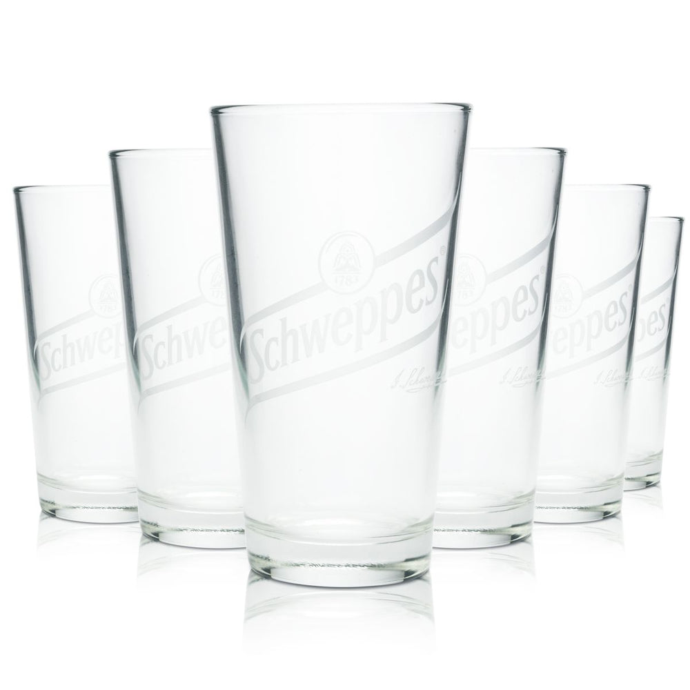6x Schweppes drinking glass 0.3l Willi beaker glasses V-shape soft drink soda long drink