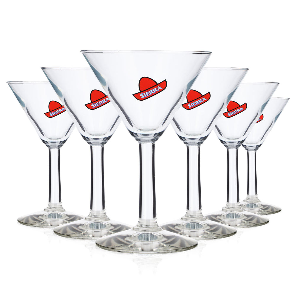 6 Sierra Tequila Glasses, 0.15 L, Martini Glass, Logo, Red Hat, Durobor