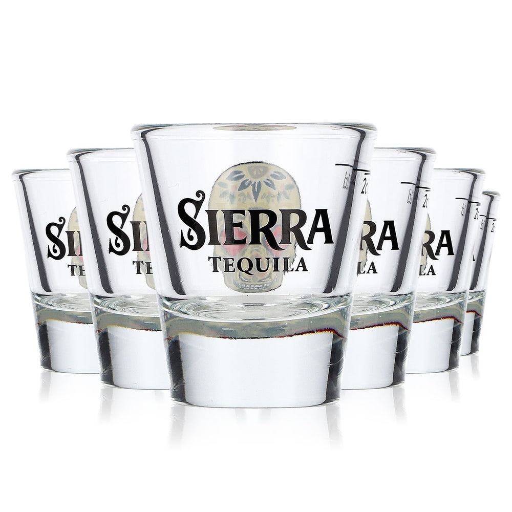 6 Sierra Tequila 2 cl Shot Glasses with Yellow Skull Logo