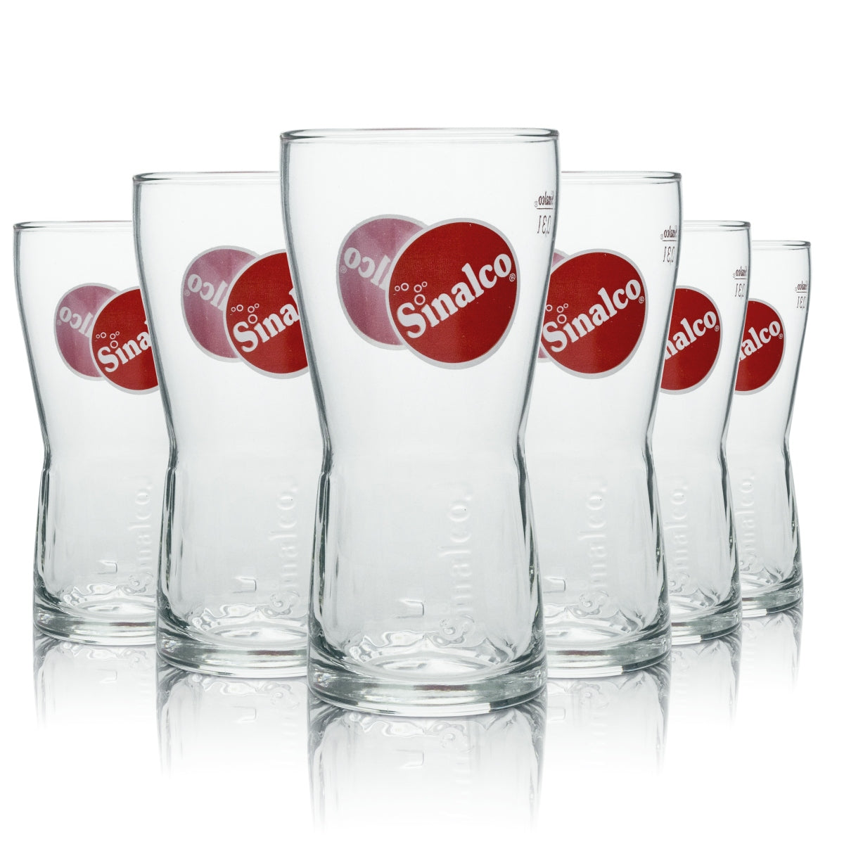 6x Sinalco soft drink glass, long drink, red logo, 300 ml, rastal
