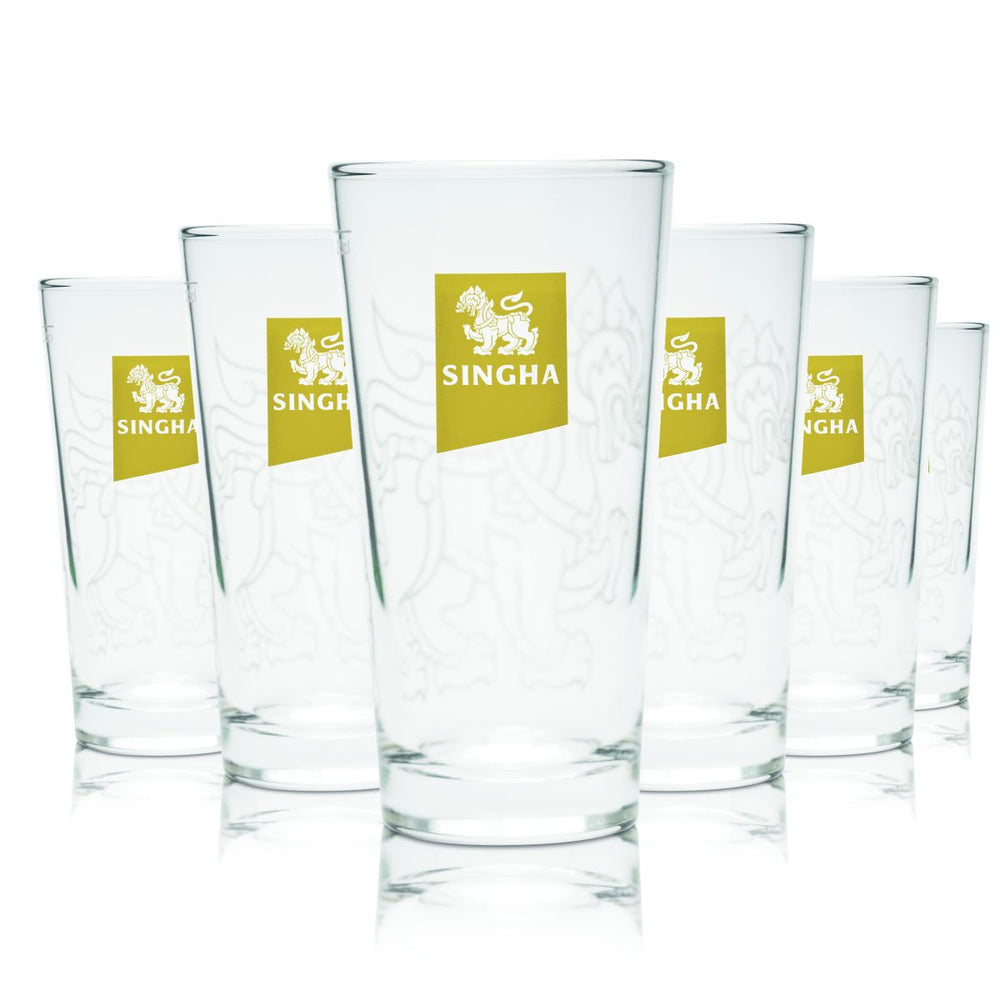 6x Singha beer glass 0,25l Willi mug glasses lager pint glass set Thailand