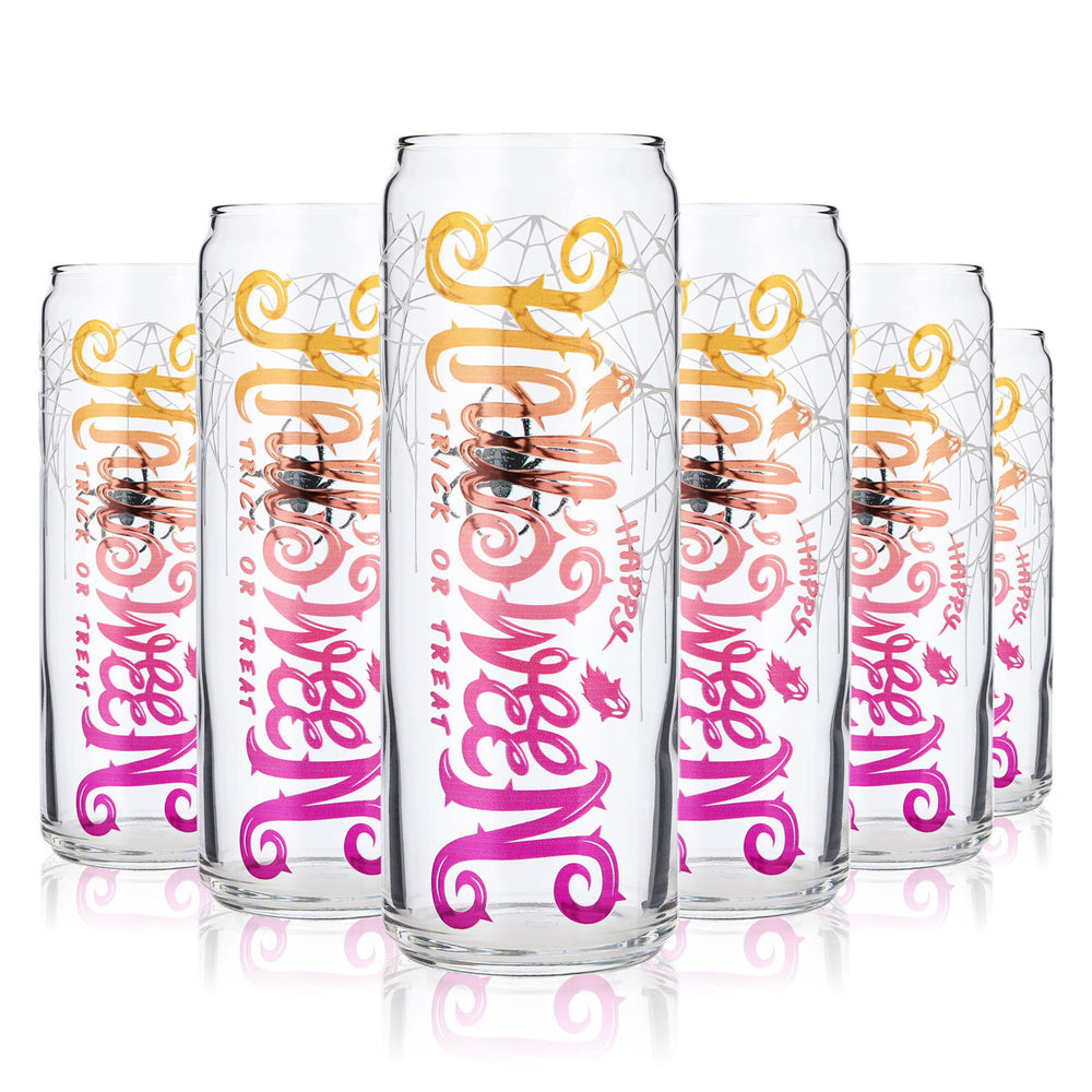6x Sipply Drinking Glass with Halloween Spider Design as UV Print Can Glass 370ml