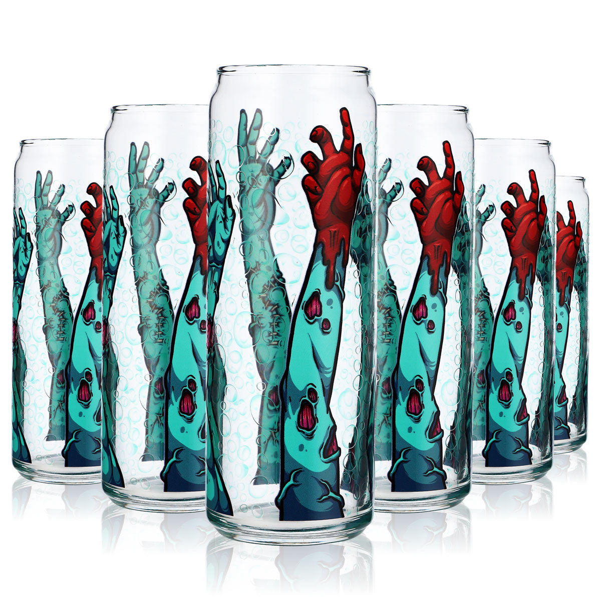 6x Sipply Drinking Glass with Halloween Design Zombie Arms as UV-Print Can Glass 370ml
