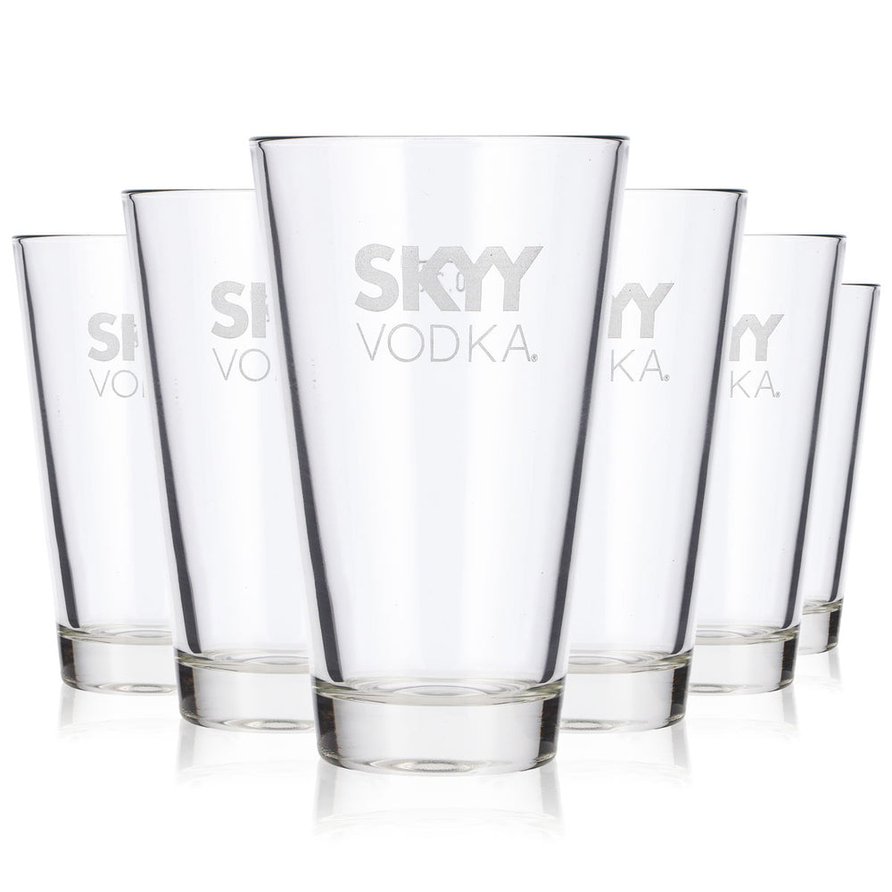 6 Skyy Vodka Glasses, 0.2 L, Long Drink, White Logo