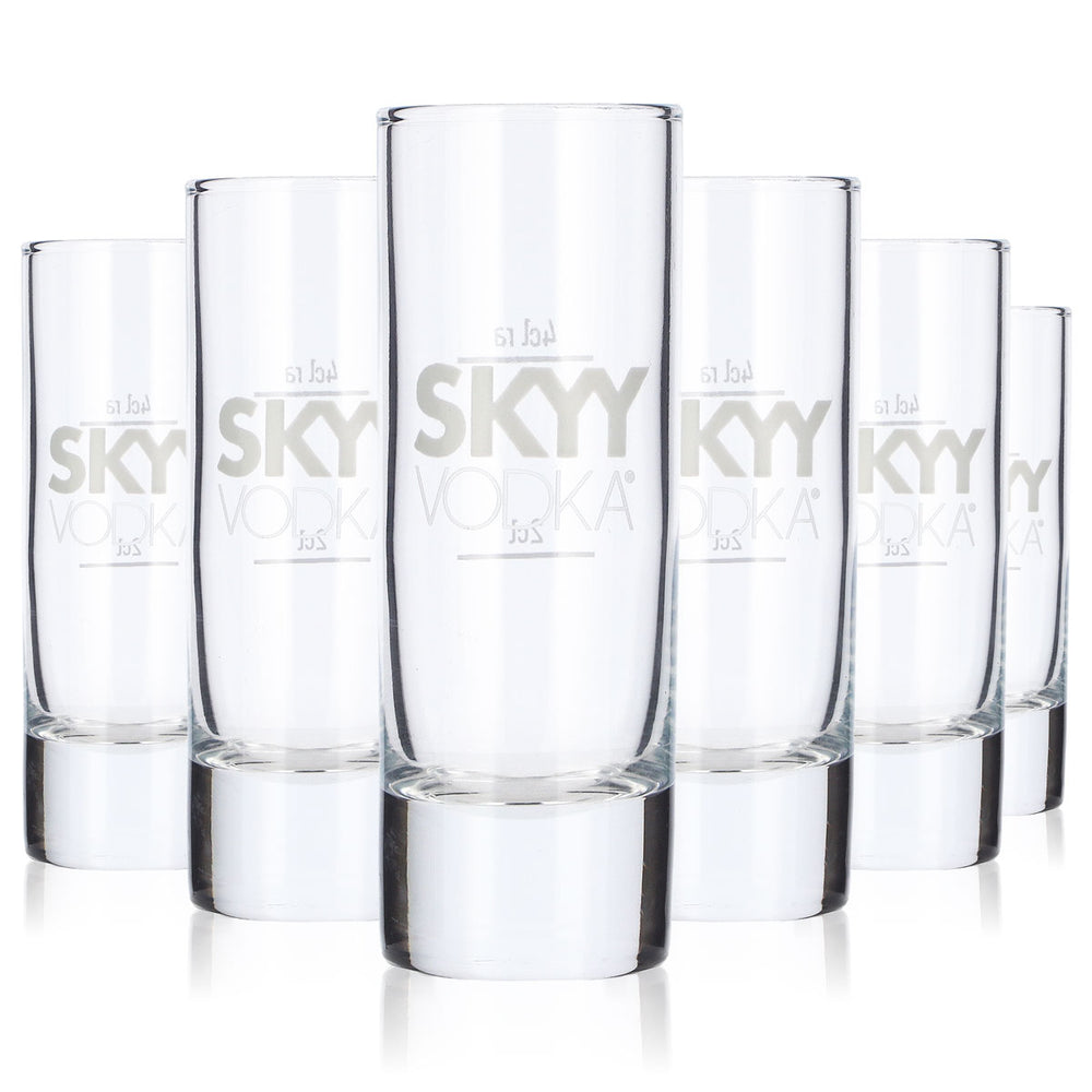 6 Skyy Vodka 4 cl Shot Glasses with "White Logo" by Rastal