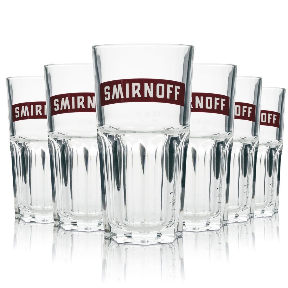 6x Smirnoff Vodka Glass 0.29l Long Drink Red Lettering