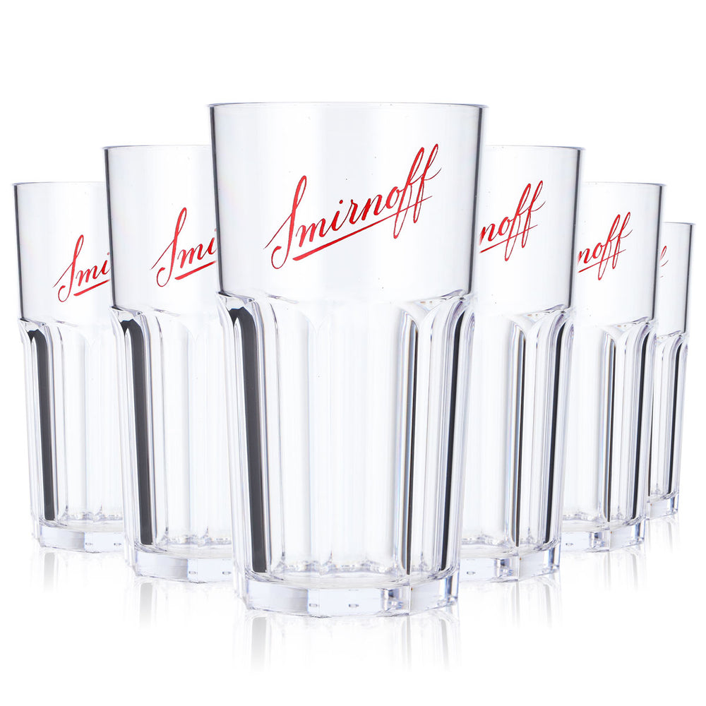 6x Smirnoff Vodka Glass Reusable Cup Party Cup Acrylic Plastic 0.3l Relief