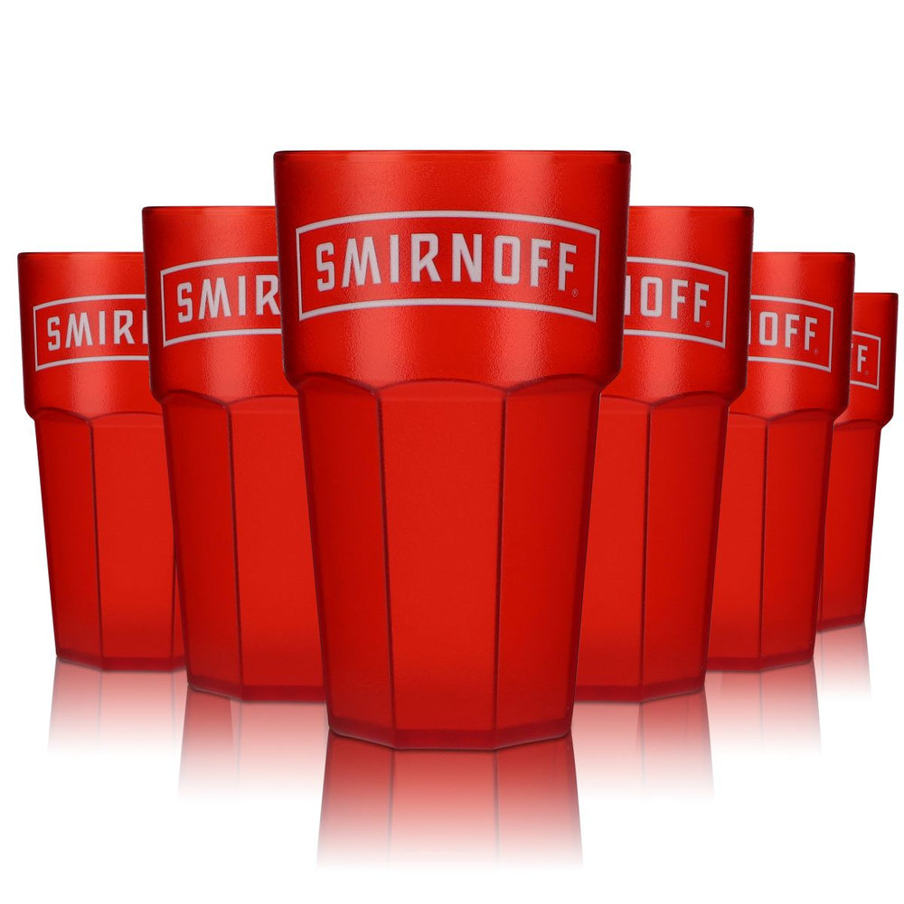 6x Smirnoff Vodka glasses Acrylic plastic cups Red design