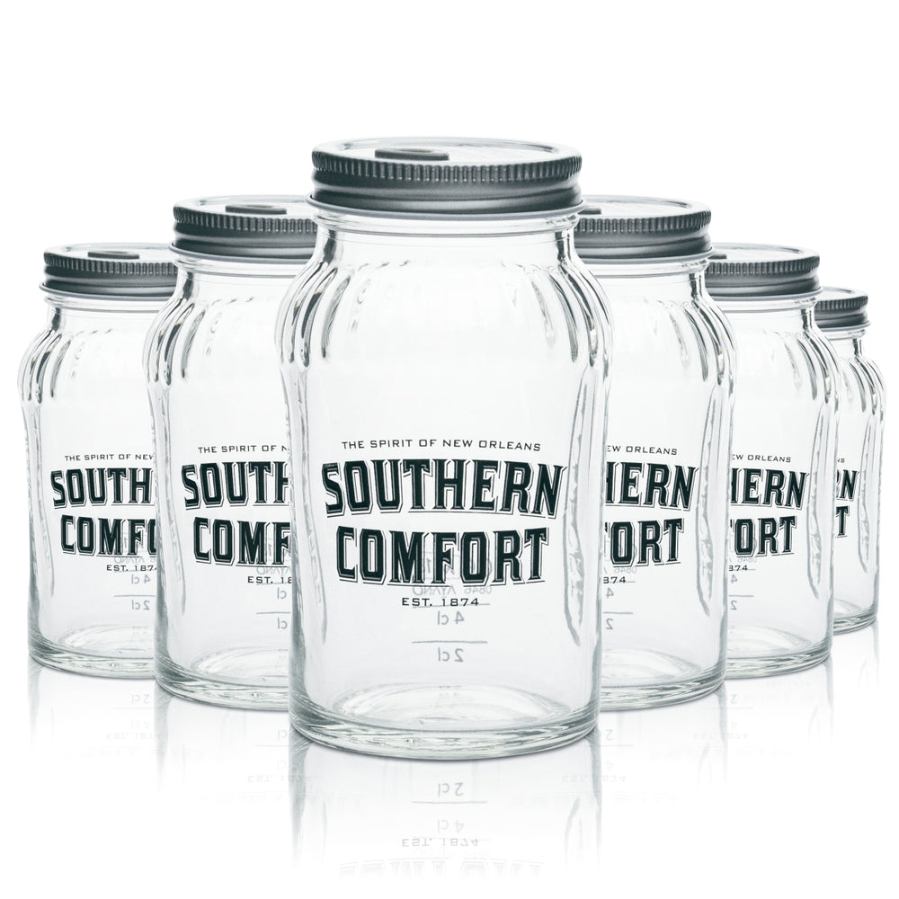 6x Southern Comfort Mason Jar Glasses 0.33l WITH Lid Long Drink Cocktail Glasses