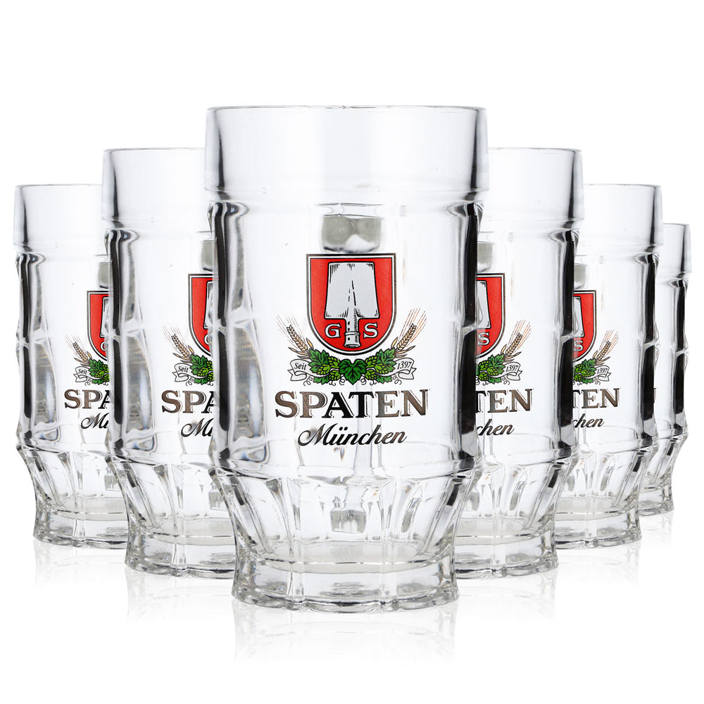 6 Spaten Beer Glasses, 0.3 L Beer Mugs, Beer Jugs, Contoured Munich Style, B-GRADE