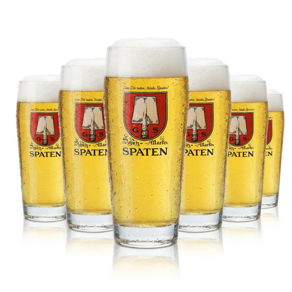 6x Spaten beer glasses, 0.5 l, Willibecher Munich Hell glasses, traditional Bavarian brewery