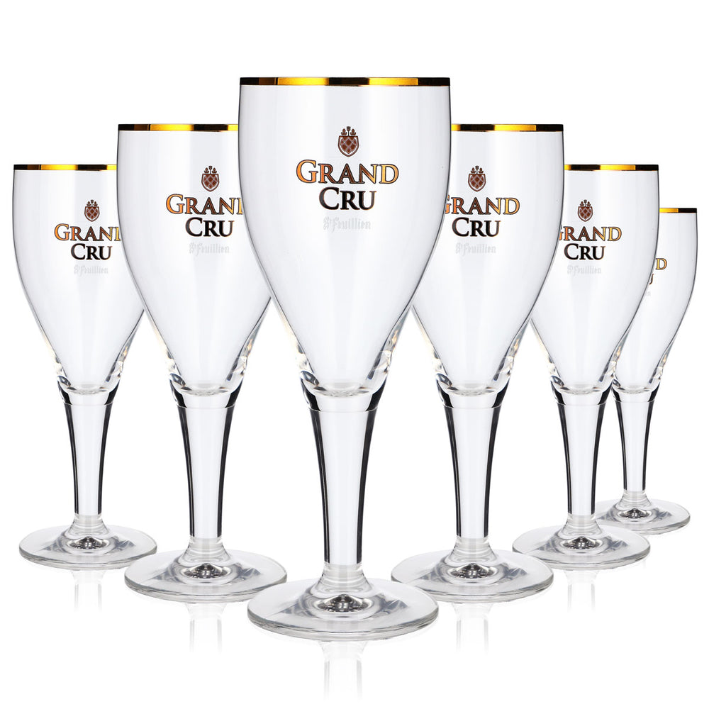 6 St. Feuillien Grand Cru Beer Glasses, 0.55 L, Tulip-Shaped, Gold-Rimmed
