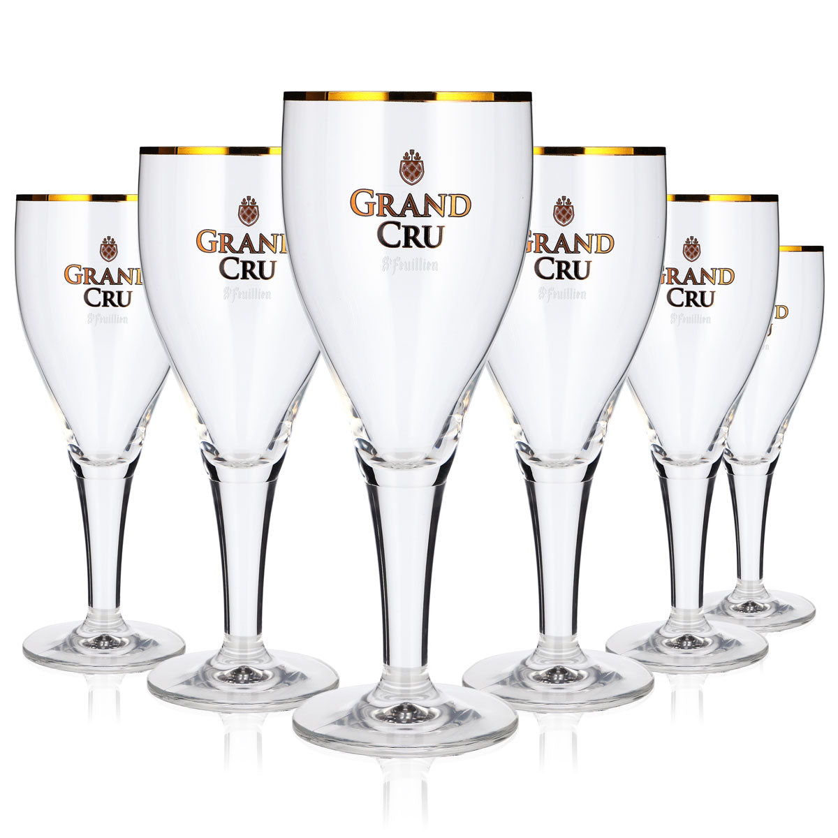 6 St. Feuillien Grand Cru Beer Glasses, 0.55 L, Tulip-Shaped, Gold-Rimmed