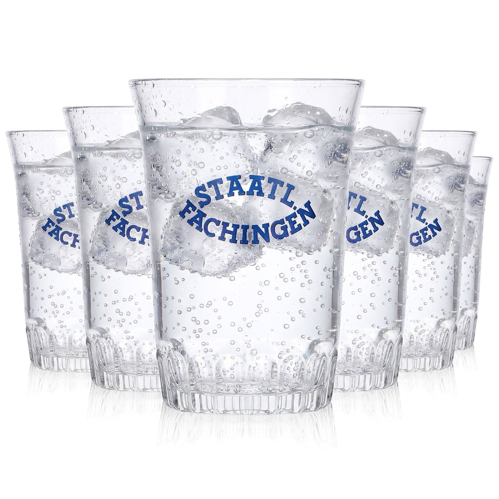 6x Staatl. Fachingen Water Glass 0.15 L Cup with Blue Embossed "France" Logo